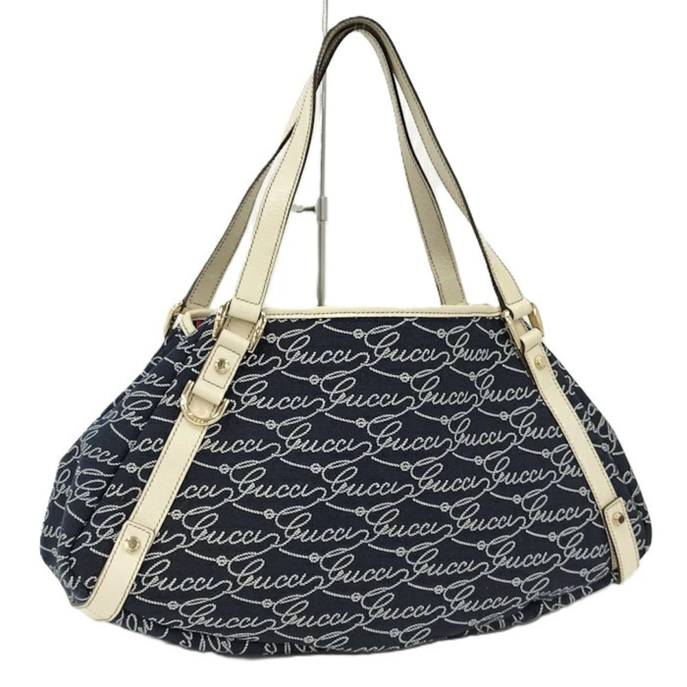 Gucci Handbag Canvas Leather Navy Blue
